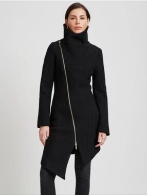 Marcella Maren Asymmetrical Virgin Wool Coat - Black Size S
